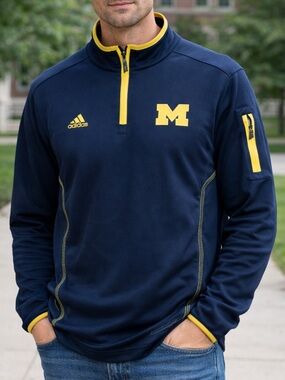 Adidas University of Michigan Navy & Yellow Quarter-Zip Pullover - small